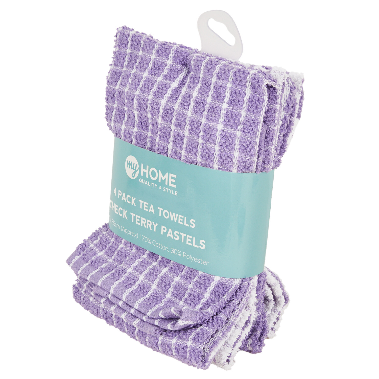 Pack of 4 Check Terry Tea Towel Pastels - Pastel Image 3