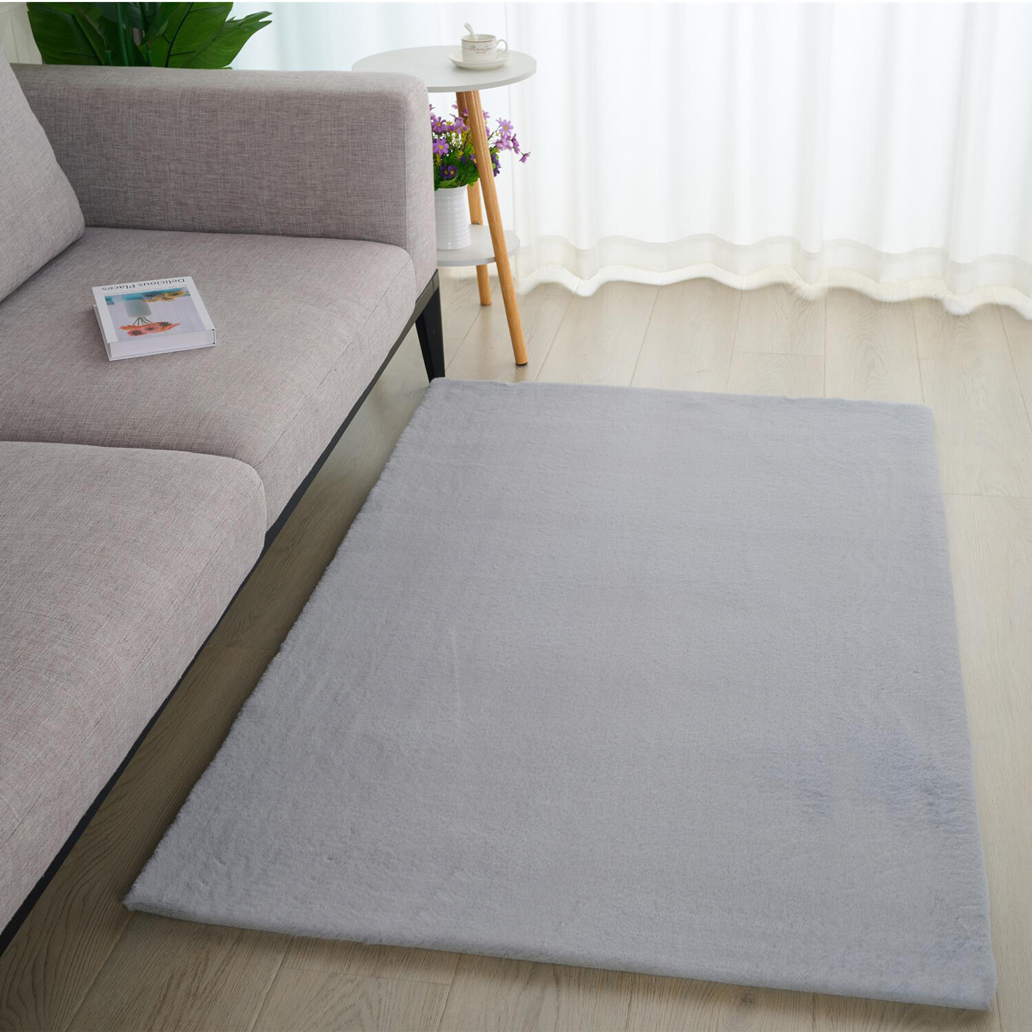 Lux Rabbit Faux Fur Rug - Glacier Image 3