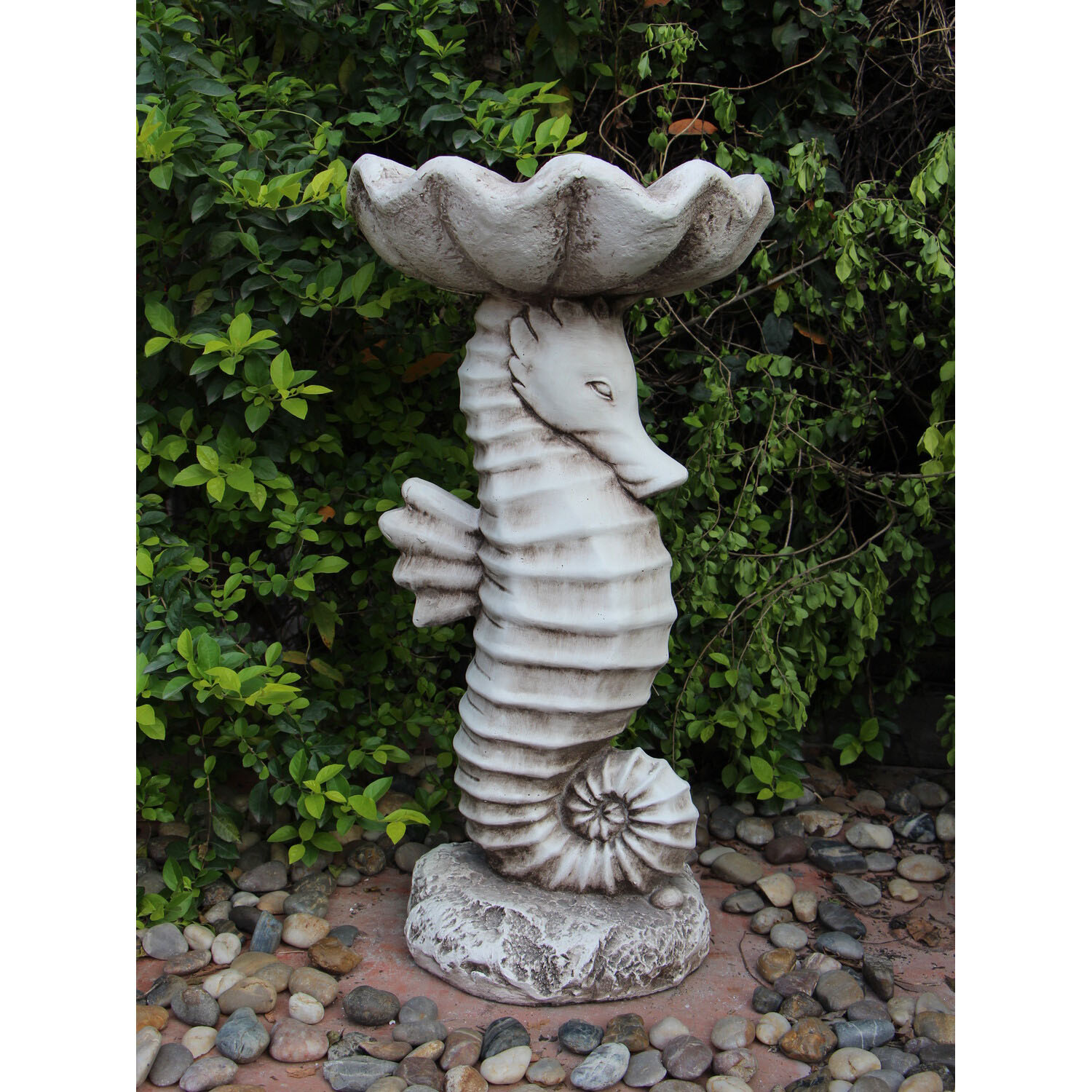 Seahorse Bird Bath - Stone Image 2