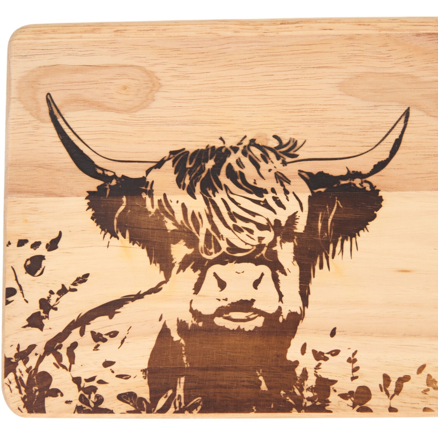 Highland Cow Oak Paddle Chopping Board Natural Image 2