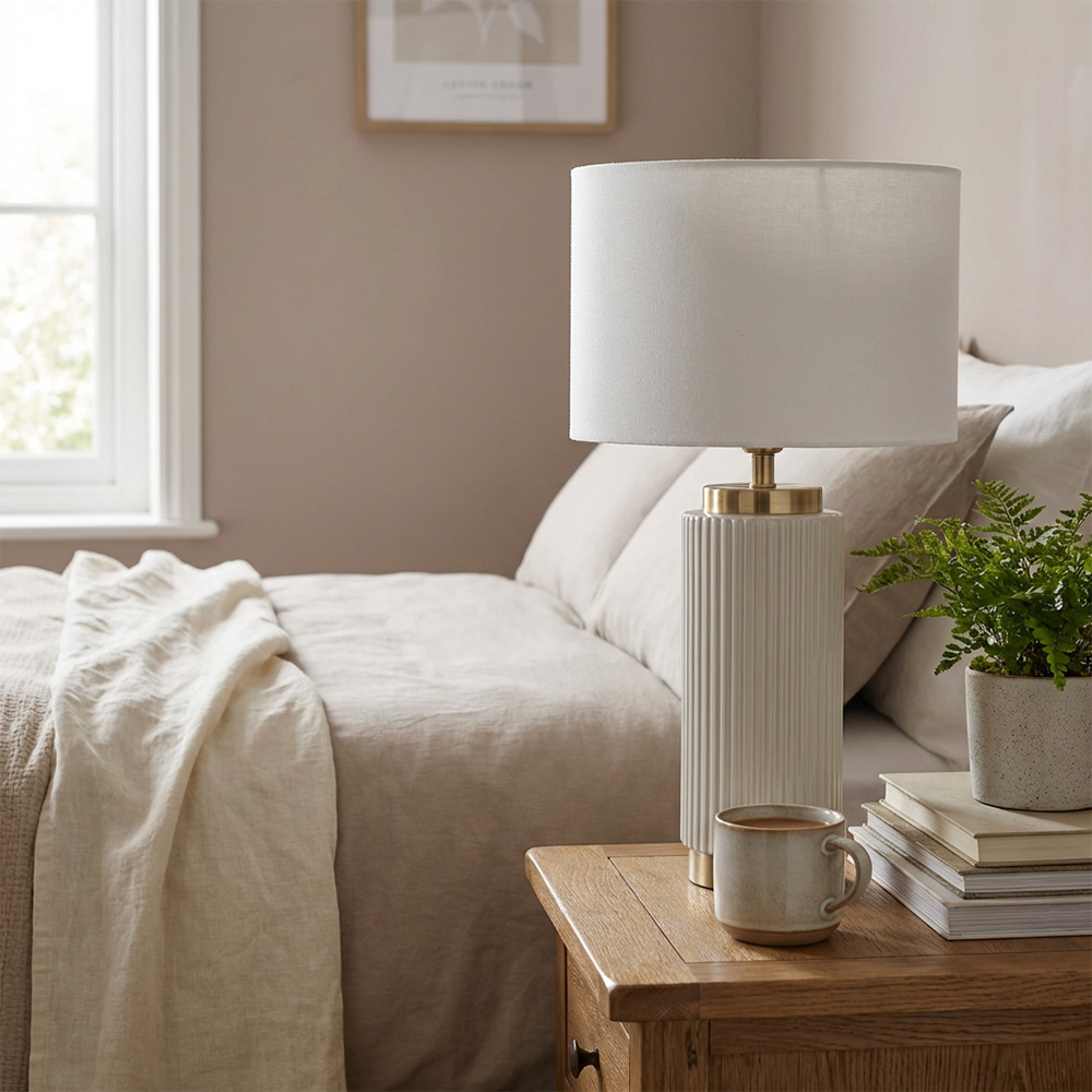 Clara White Ribbed Table Lamp Image 5