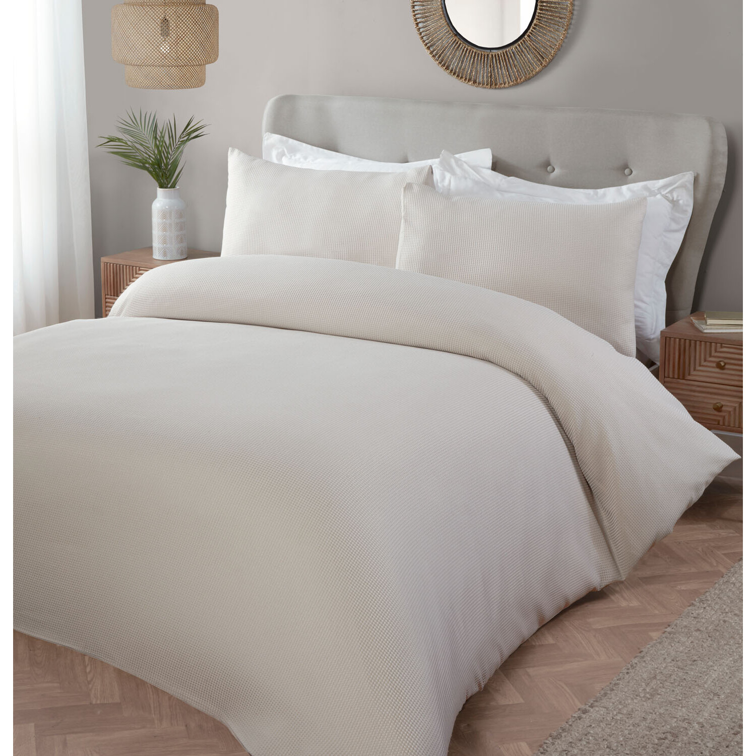 My Home Malvern Super King Natural Waffle Duvet Set Image 2