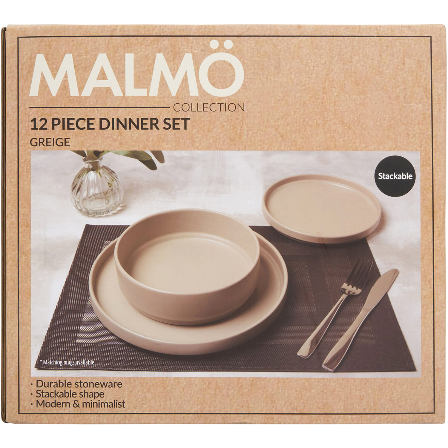 12-Piece Malmo Stacking Dinner Set - Greige Image 2