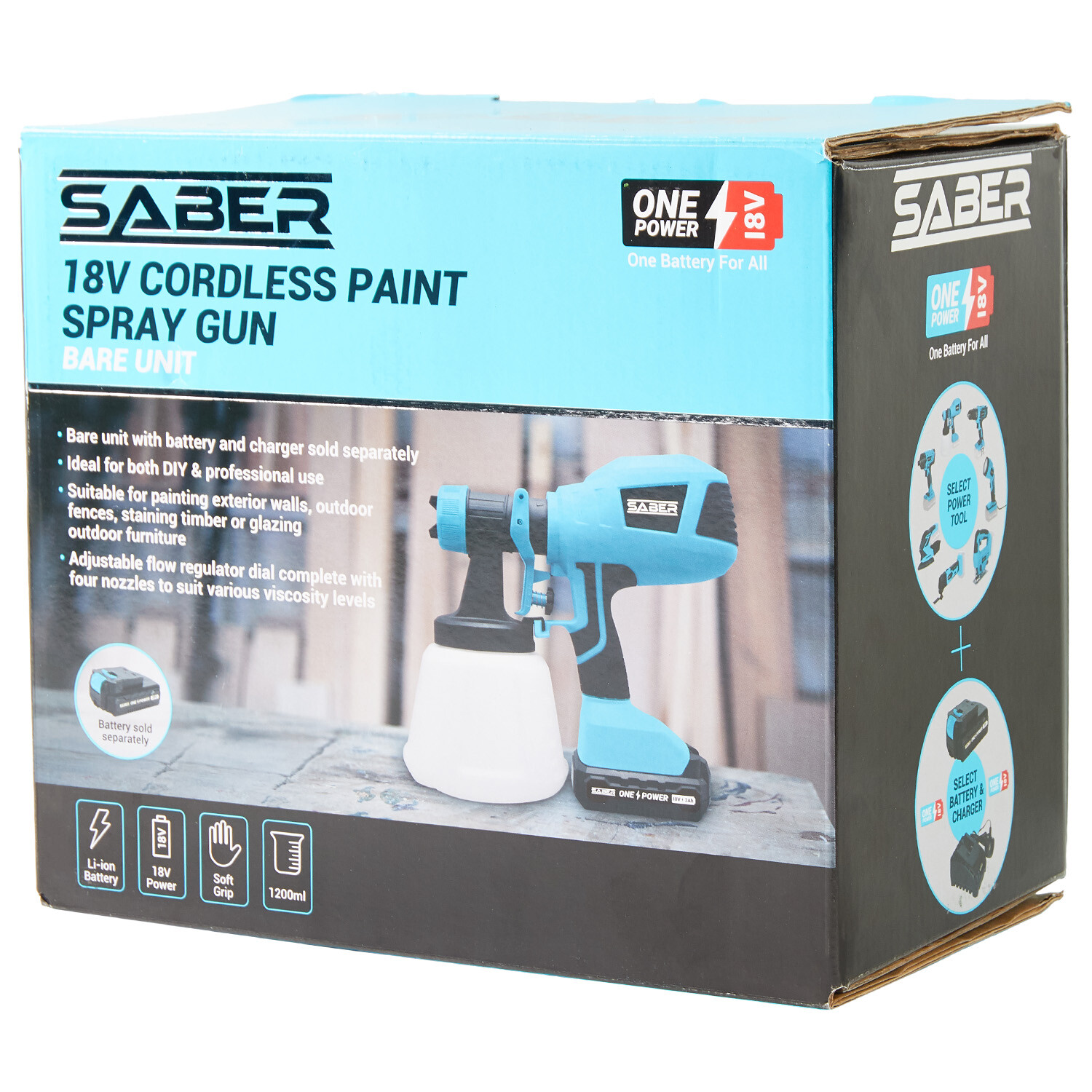 Saber 18V One Battery Cordless Paint Spray Gun Bare Unit Image 3