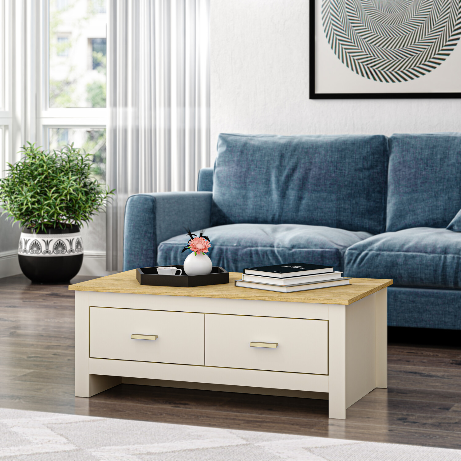 Lexington 2 Drawer Cream and Gold Coffee Table Image 2