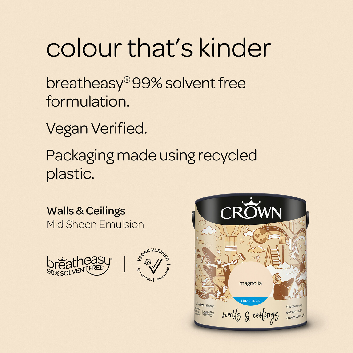 Crown Walls & Ceilings Magnolia Mid Sheen Emulsion Paint 2.5L Image 9