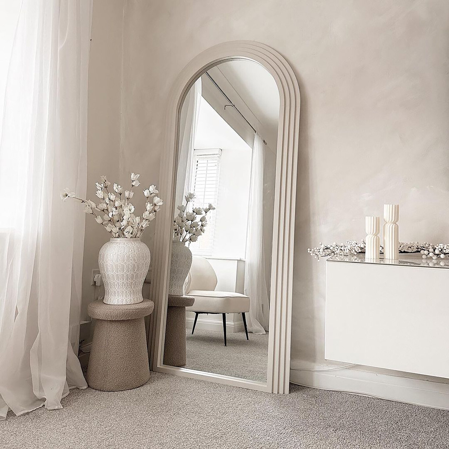 Evie 180 x 80cm Cream Ridged Arch Lean To Mirror Image 3