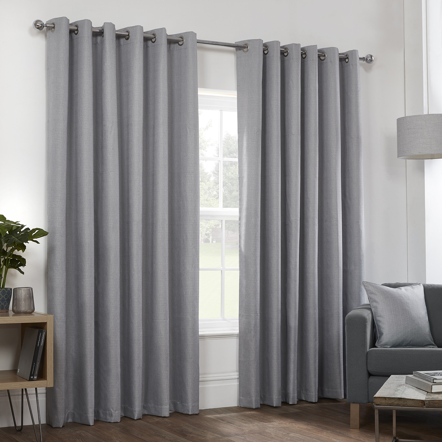 Divante Silver Hoxton Blackout Eyelet Curtains 168 x 229cm Image 2