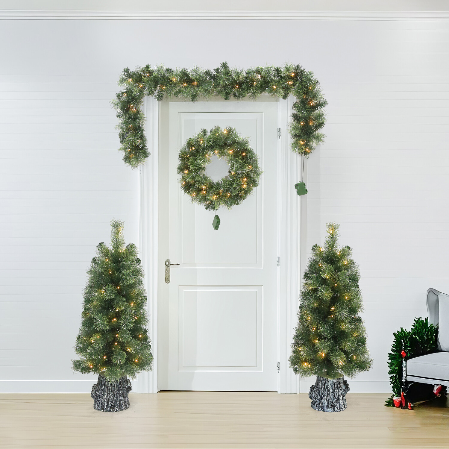 4 Piece Newbury Pre Lit Porch Set Green Image 2