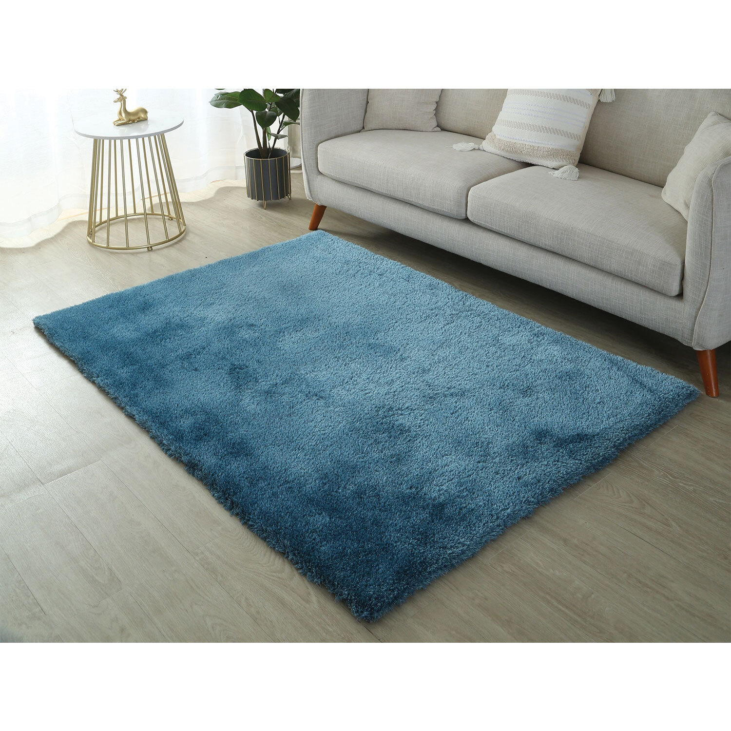 Radiant Blue Deluxe Shaggy Rug 140cm Image 2