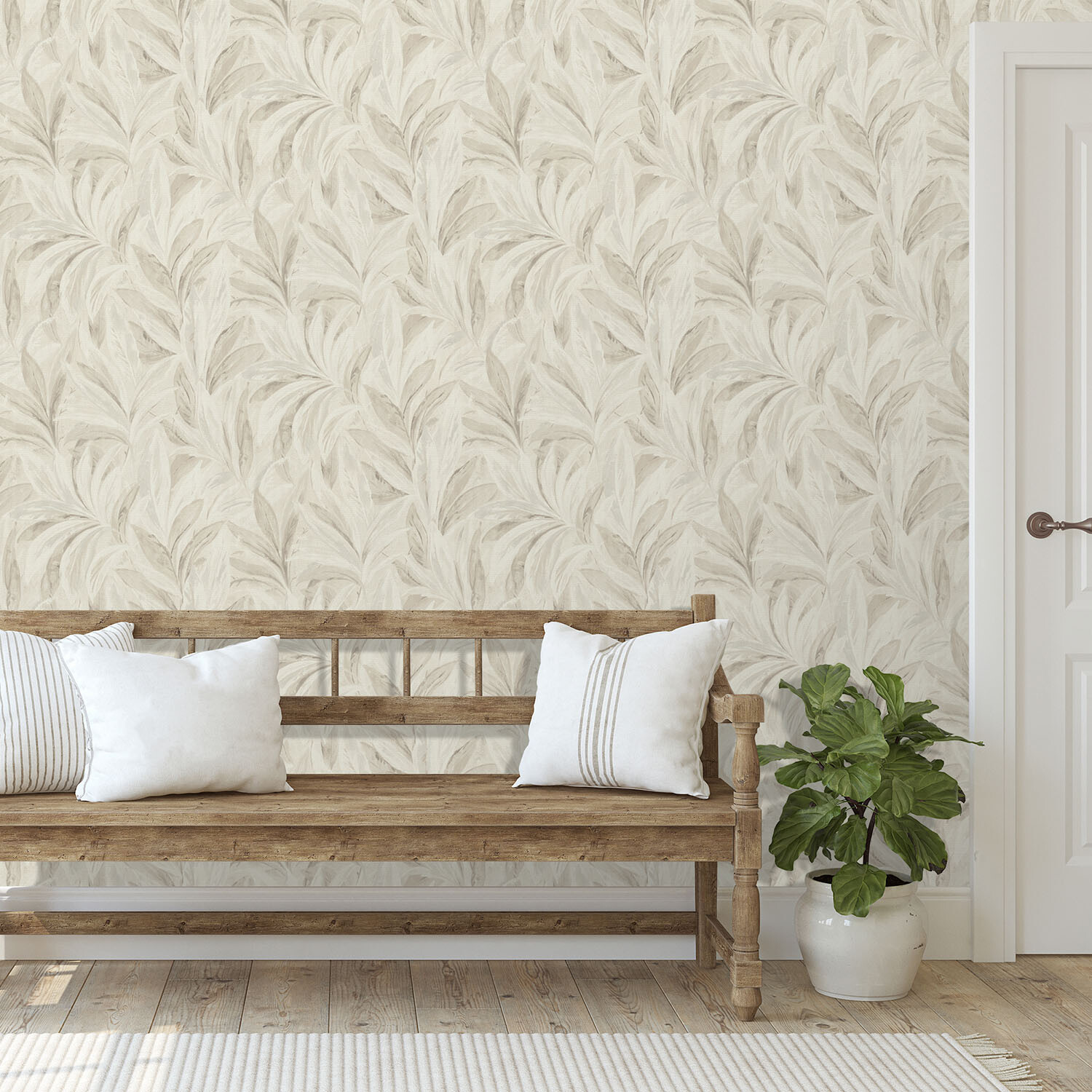 Natural Palm Cream and Beige Wallpaper Cream and Beige Image 2