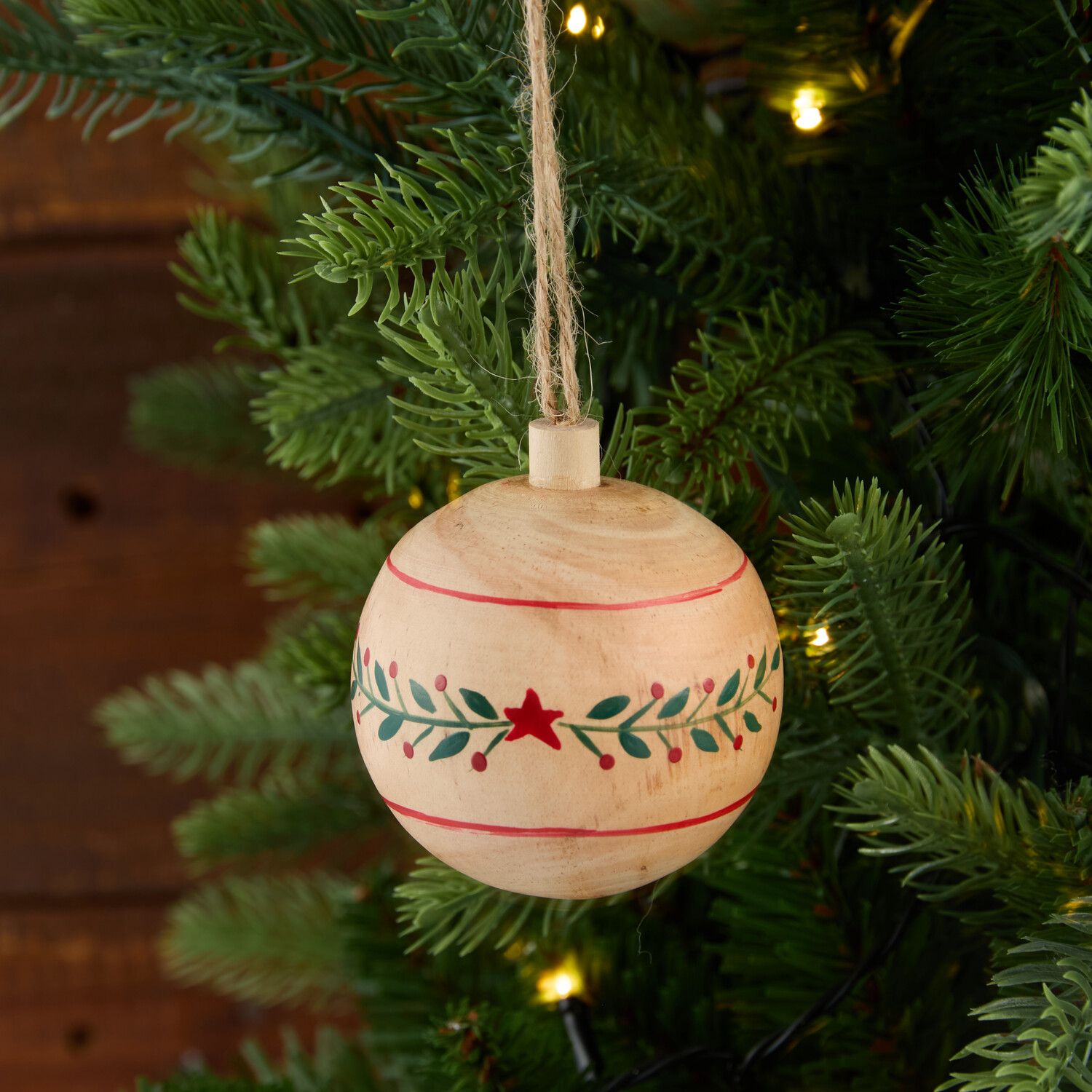Wooden Holly Bauble Natural Image 6
