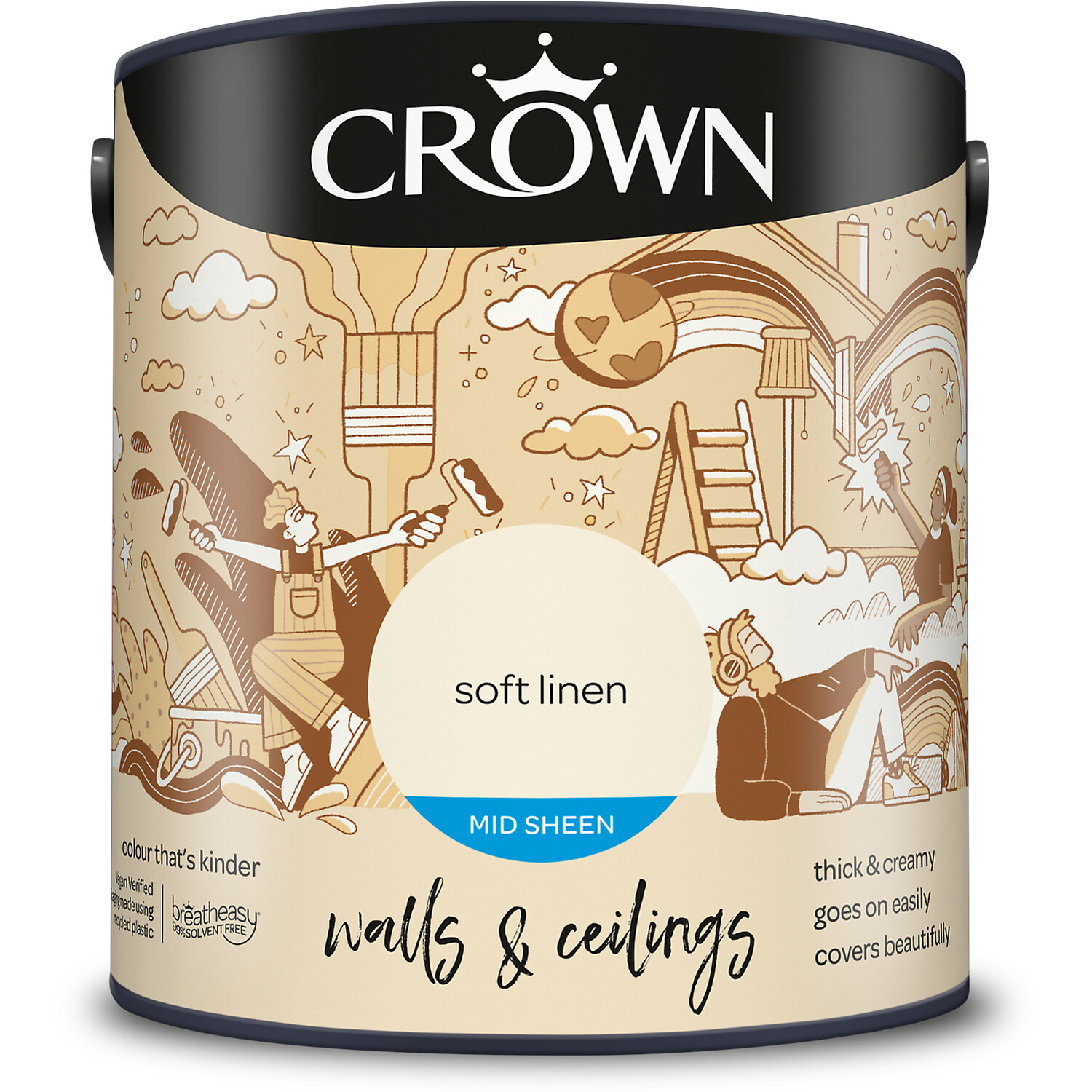 Crown Walls & Ceilings Soft Linen Mid Sheen Emulsion Paint 2.5L Image 2
