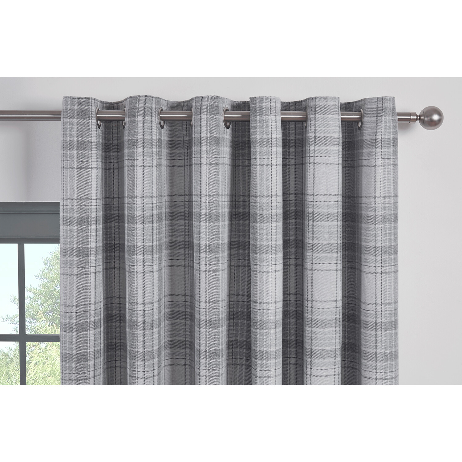 Divante Hatfield Grey Check Blackout Eyelet Curtains 137 x 168cm Image 3