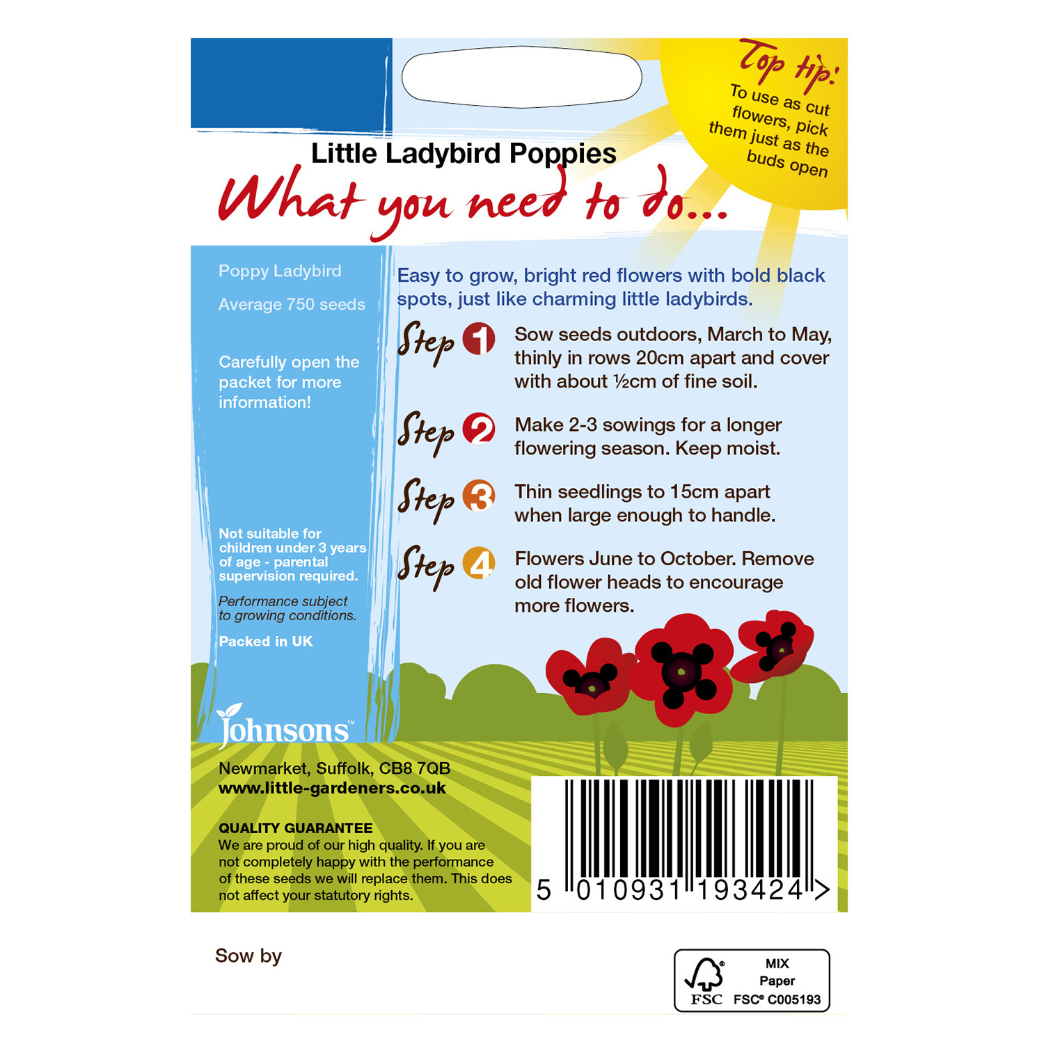 Johnsons Little Gardeners Ladybird Poppies Grow Kit Image 2