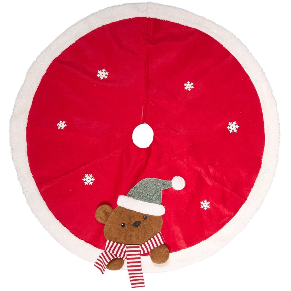 Traditional Christmas Bear Tree Skirt Red Image 1