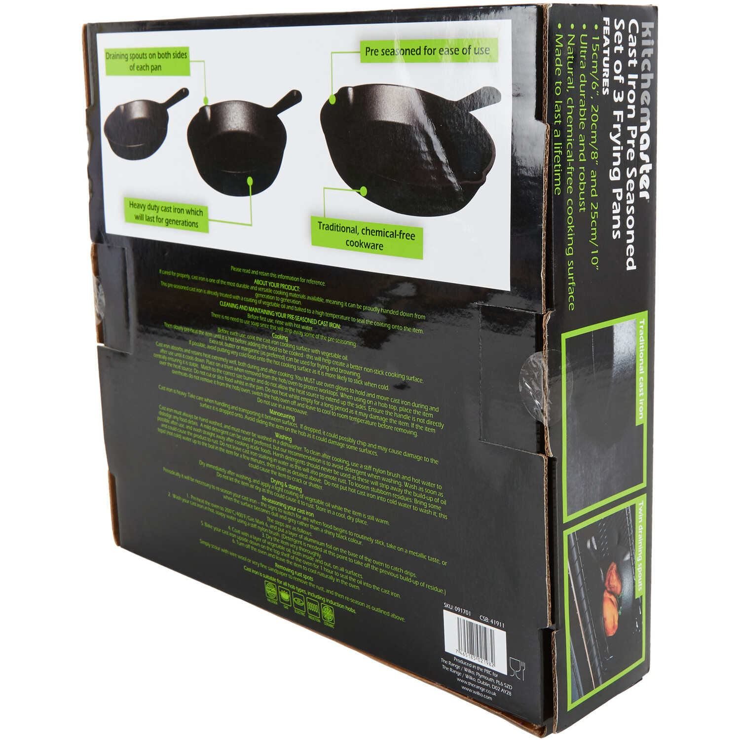 Set of 3 Kitchen Master Pre-Seasoned Frying Pans - Black Image 5