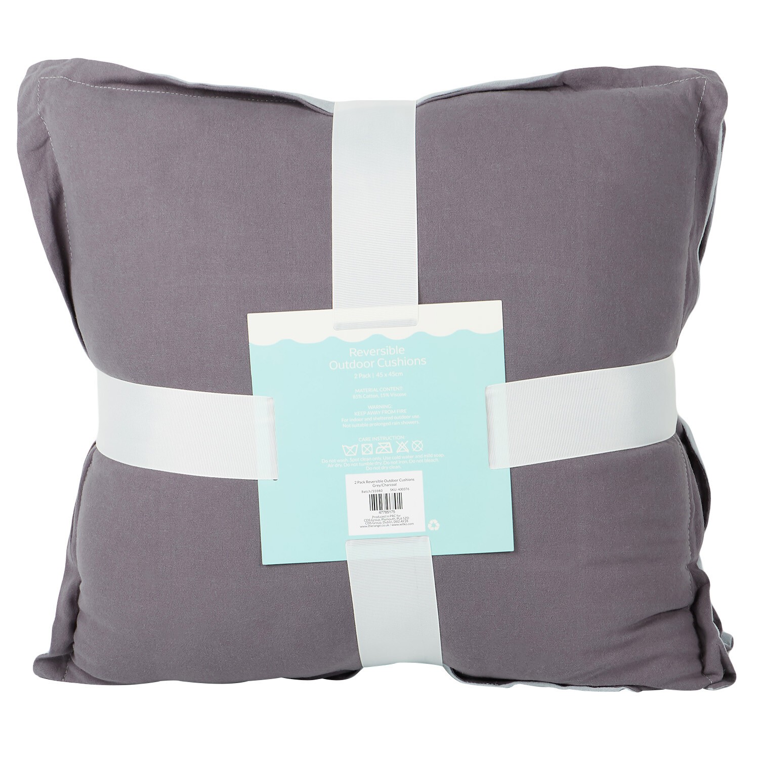 Pack of 2 Reversible Outdoor Cushions - Grey Image 3