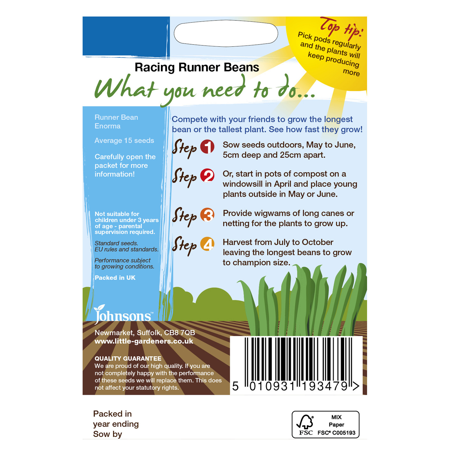 Johnsons Little Gardeners Racing Runner Beans Image 2