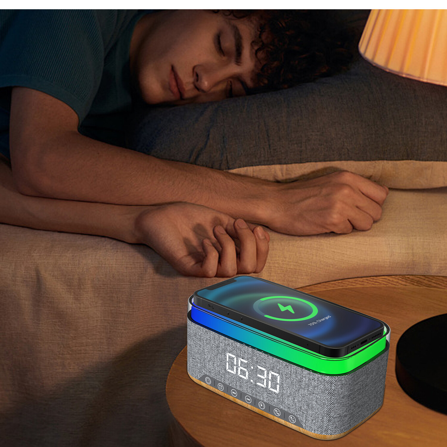 3 in 1 Alarm Clock Speaker and Charger - Grey Image 4