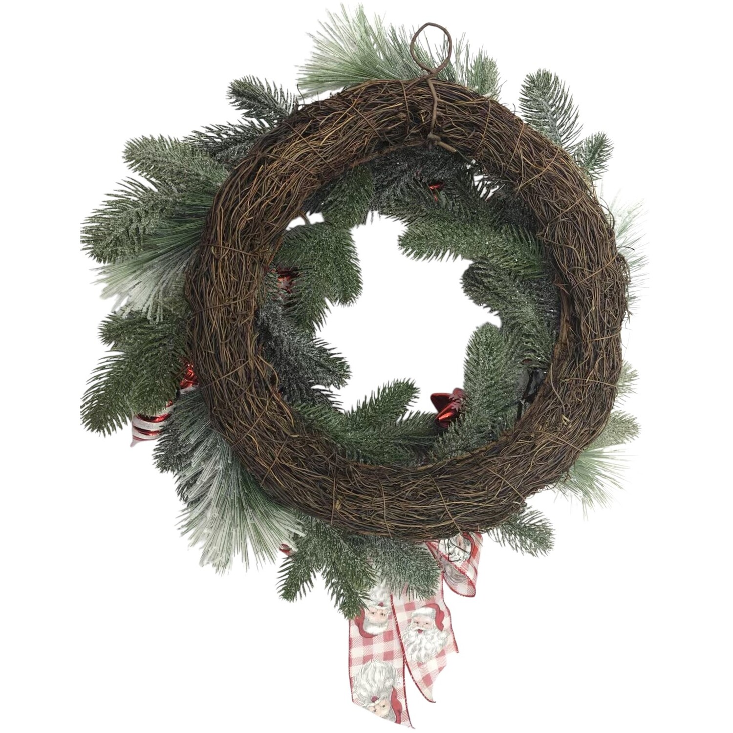 Candy Cane and Frosted Pine Wreath Green and Red Image 3