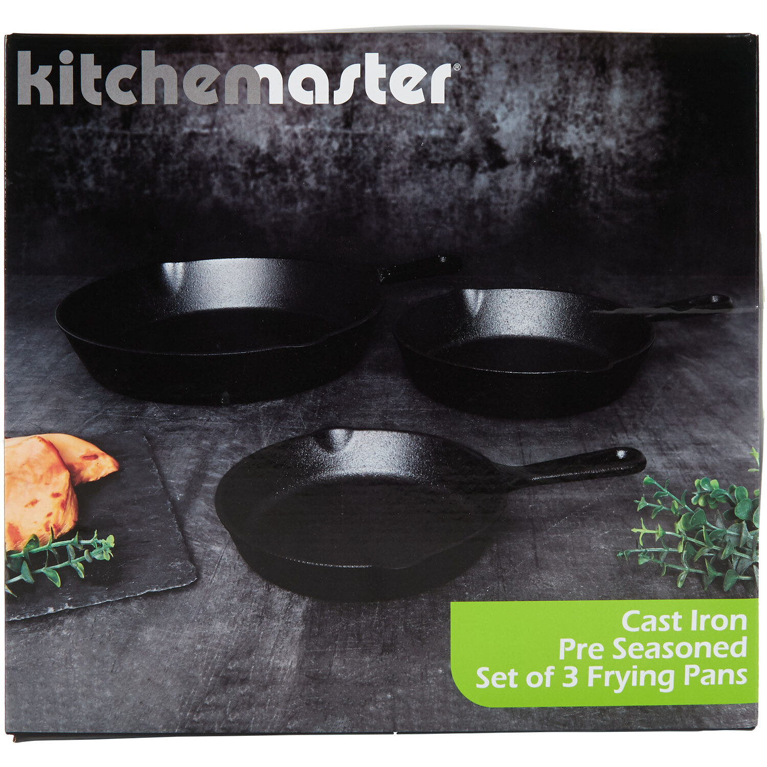 Set of 3 Kitchen Master Pre-Seasoned Frying Pans - Black Image 2