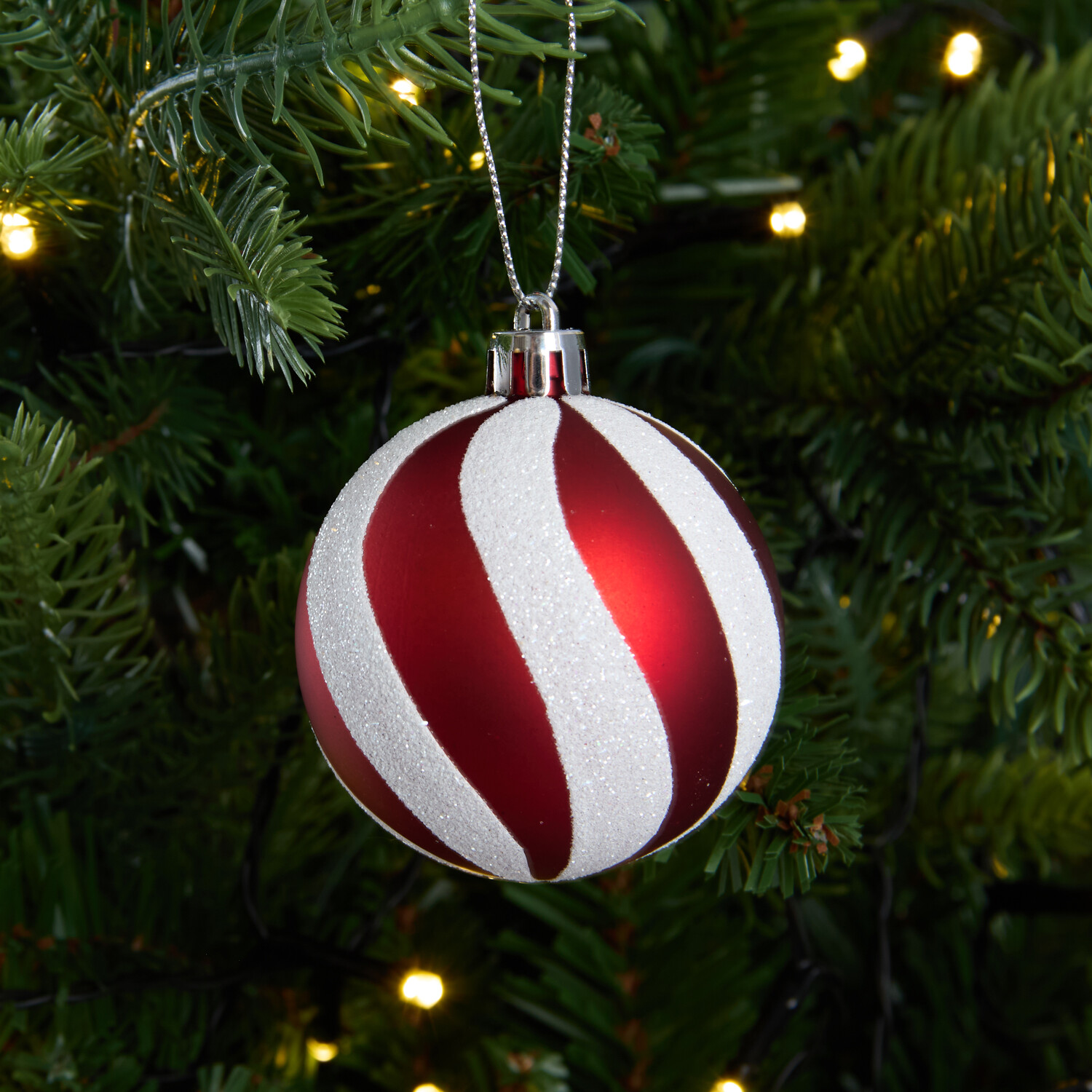 Pack of 50 Candy Cane Lane Patterned Baubles Red Image 6