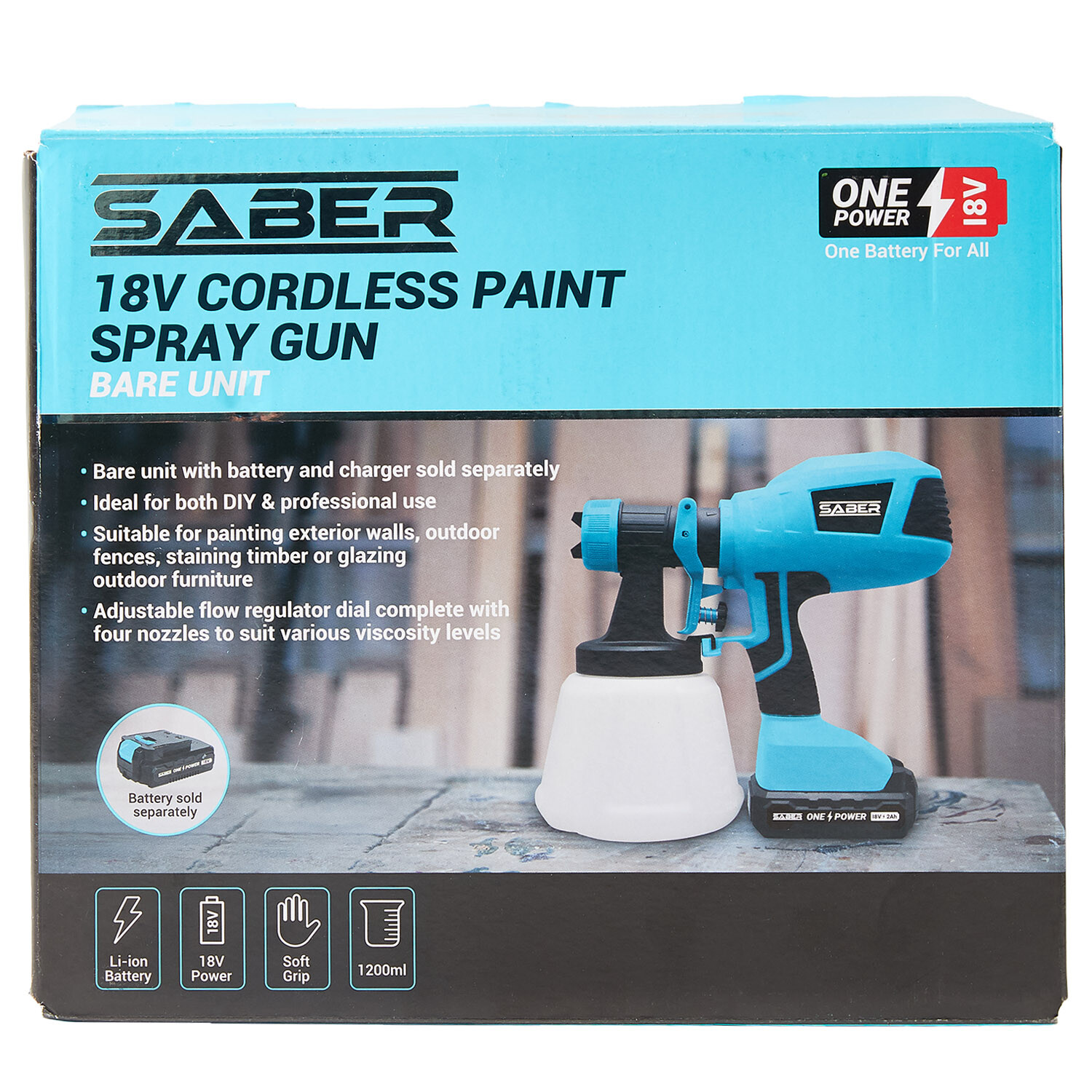 Saber 18V One Battery Cordless Paint Spray Gun Bare Unit Image 2