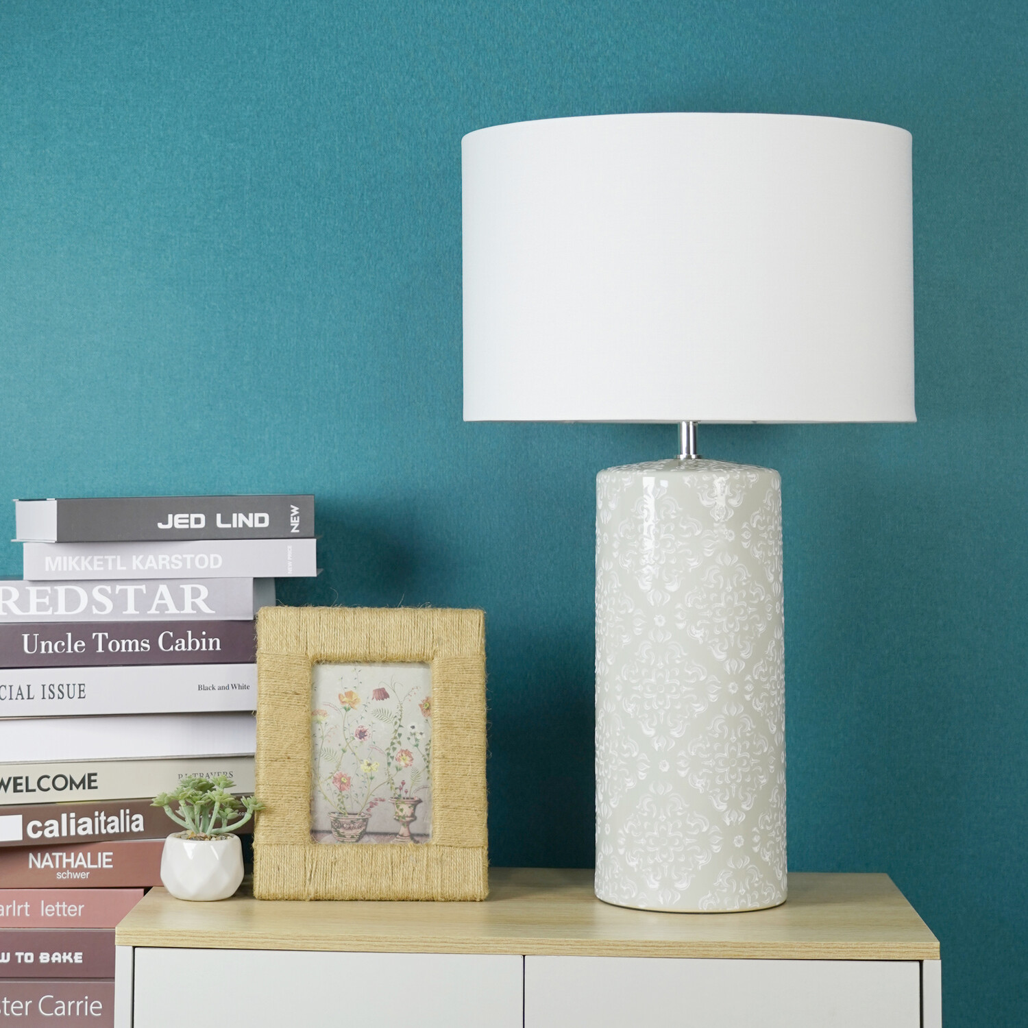 Cressida Table Lamp - Aqua and White Image 2