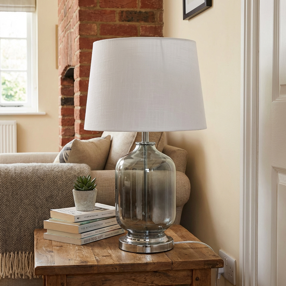 Cecilio Grey Smoked Glass Table Lamp Image 6