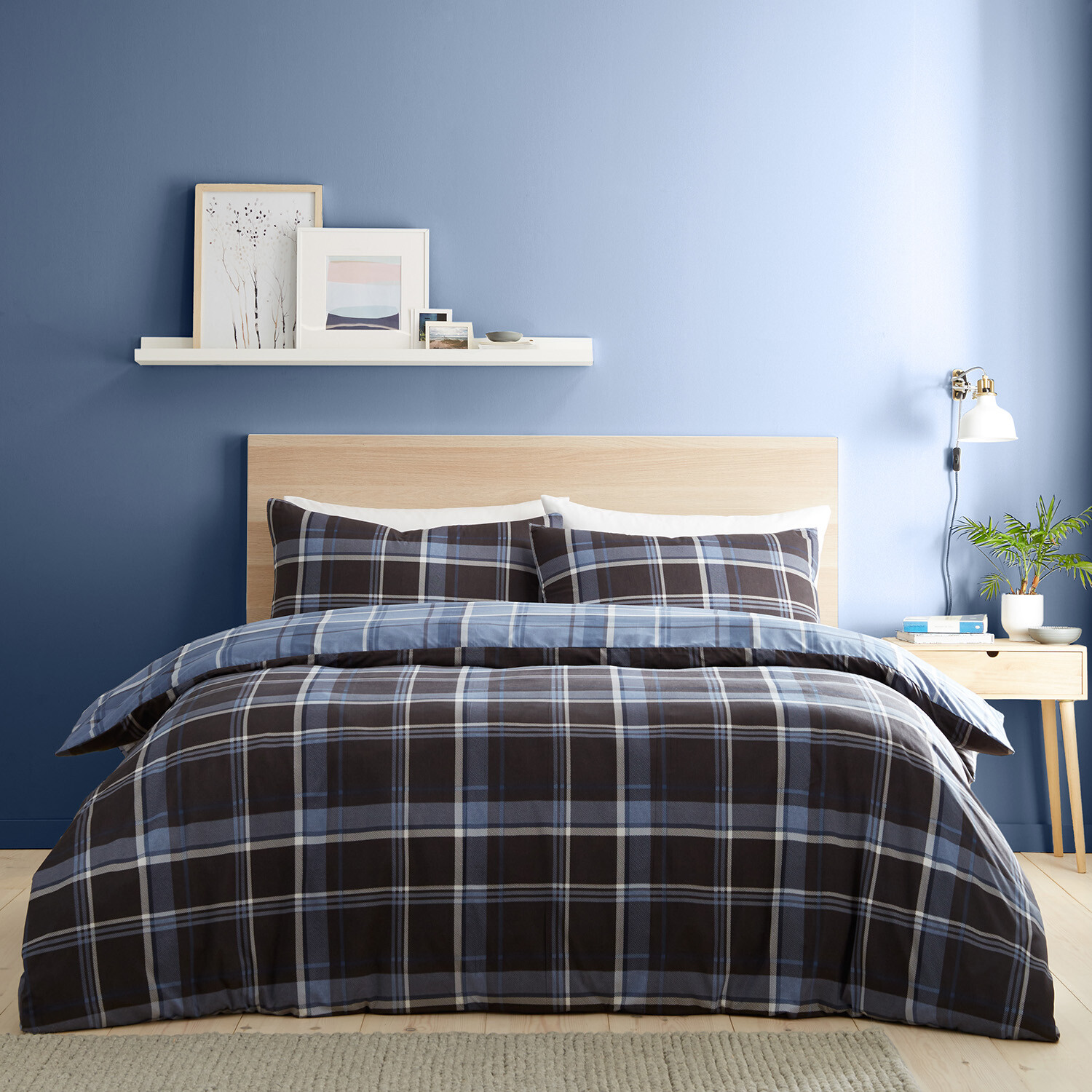 My Home Brodie Check Duvet Cover and Pillowcase Set - Navy / King Image 2