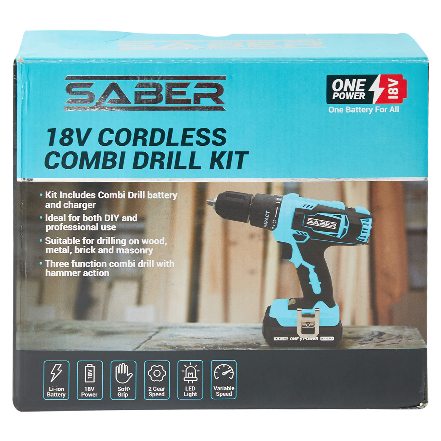 Saber 18V One Battery Cordless Combi Drill Kit Inc Battery and Charger Image 3