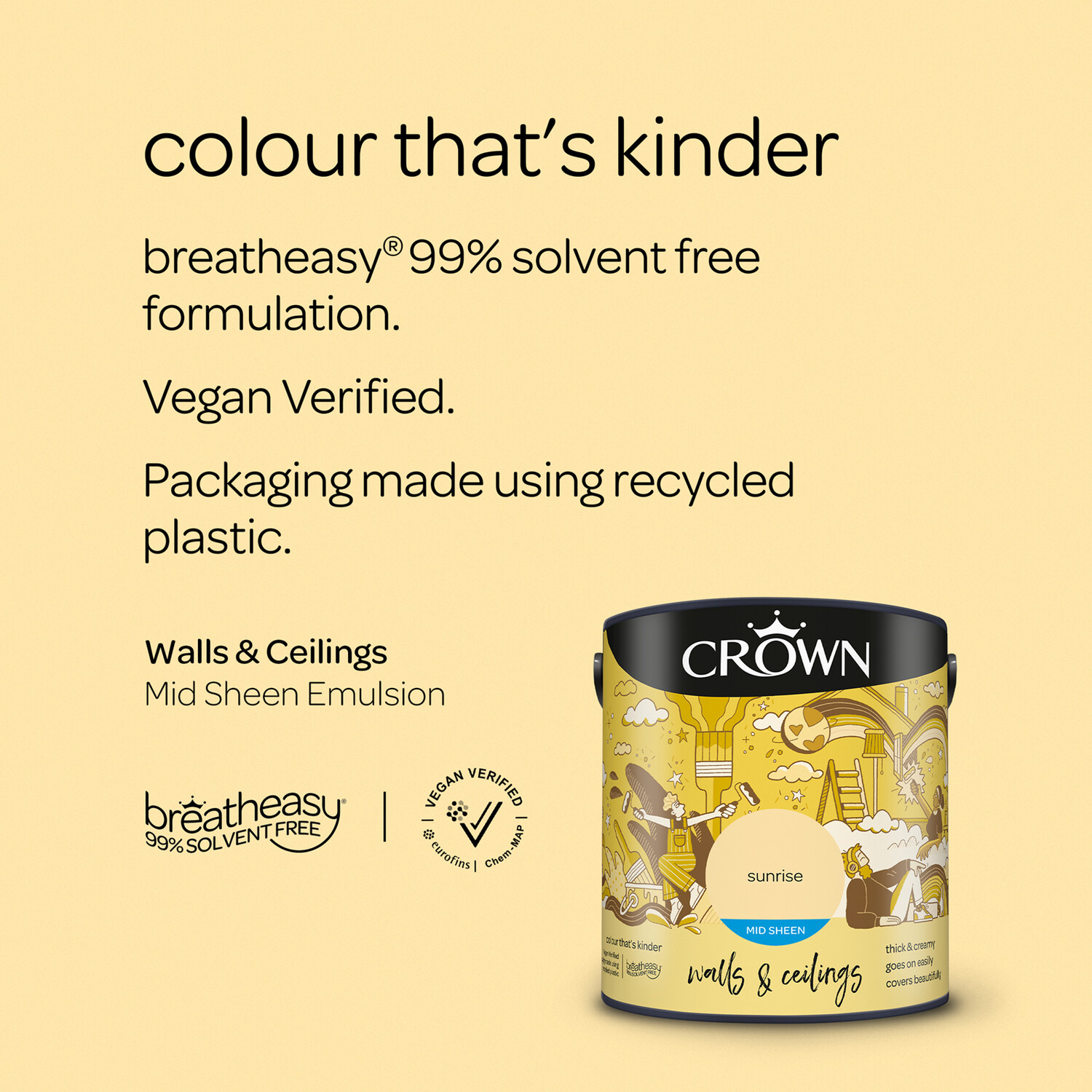 Crown Walls & Ceilings Sunrise Mid Sheen Emulsion Paint 2.5L Image 9