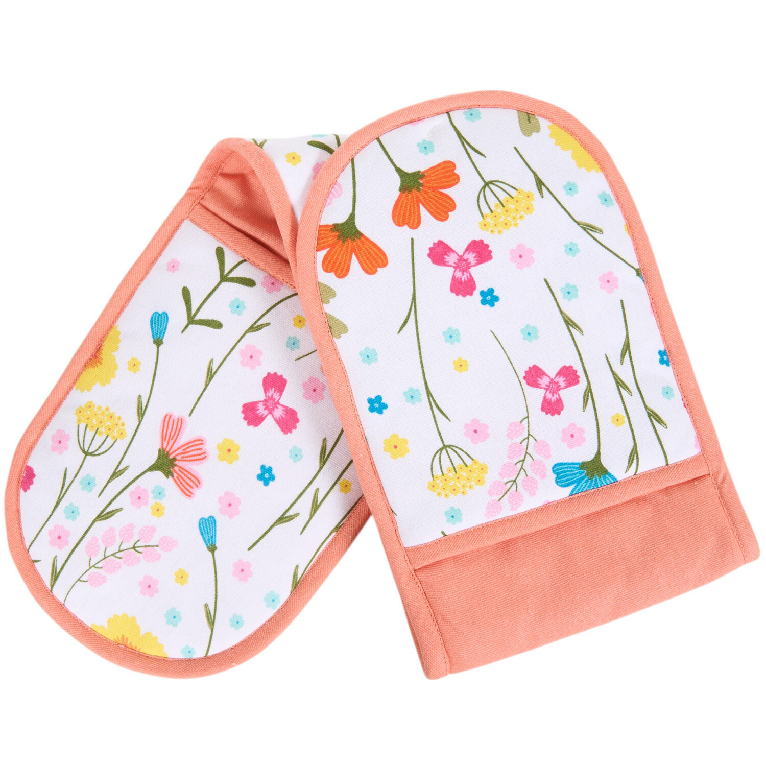In Bloom Double Oven Glove White and Peach Image 3