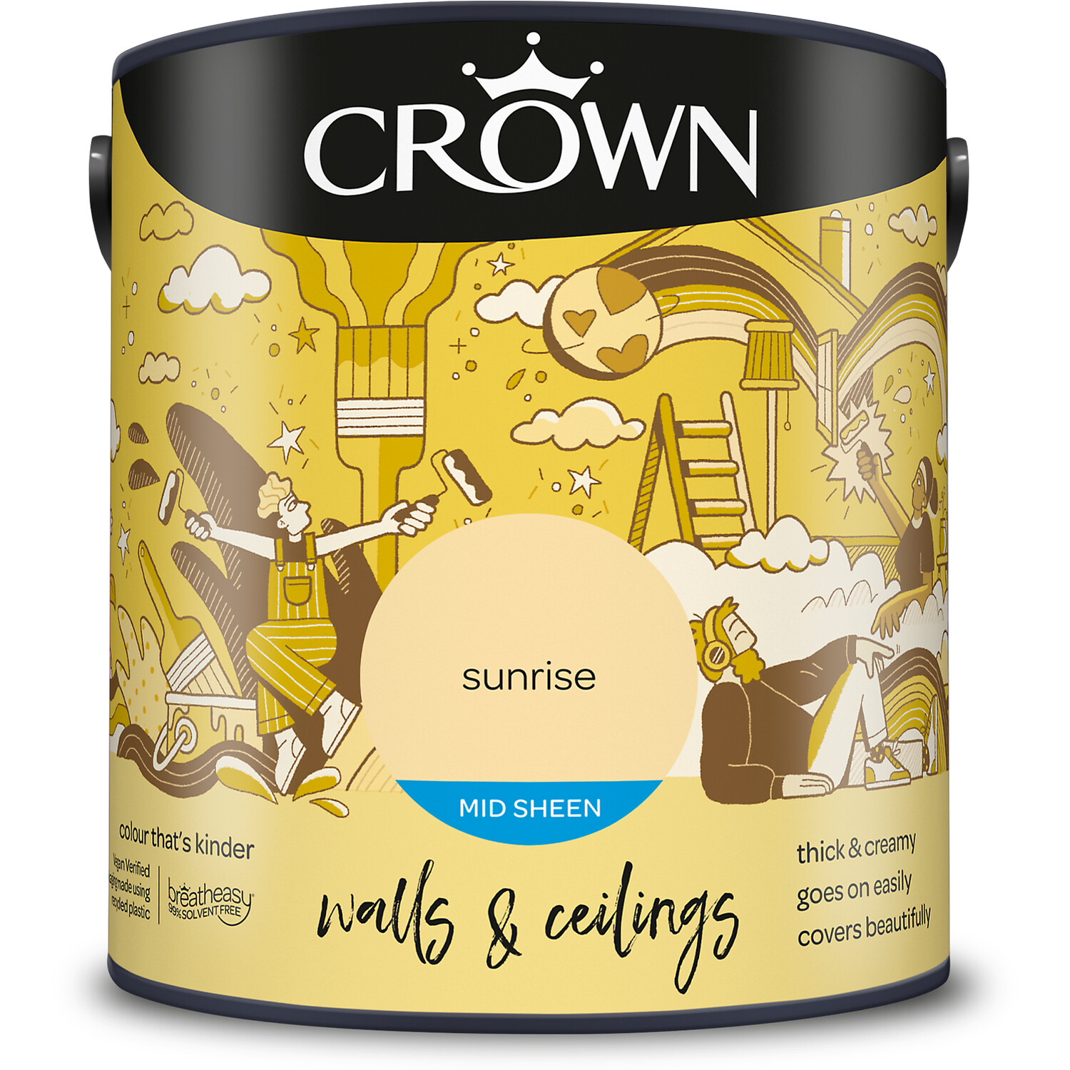 Crown Walls & Ceilings Sunrise Mid Sheen Emulsion Paint 2.5L Image 2