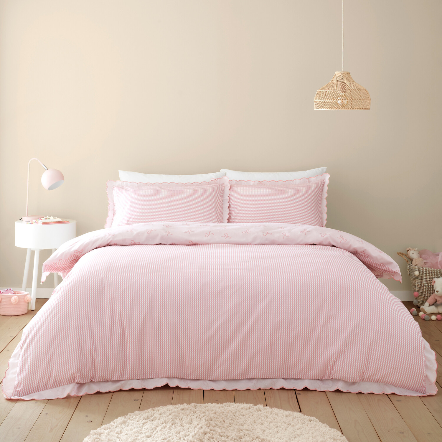 Florence Bows Duvet Cover and Pillowcase Set Pink Single Image 2