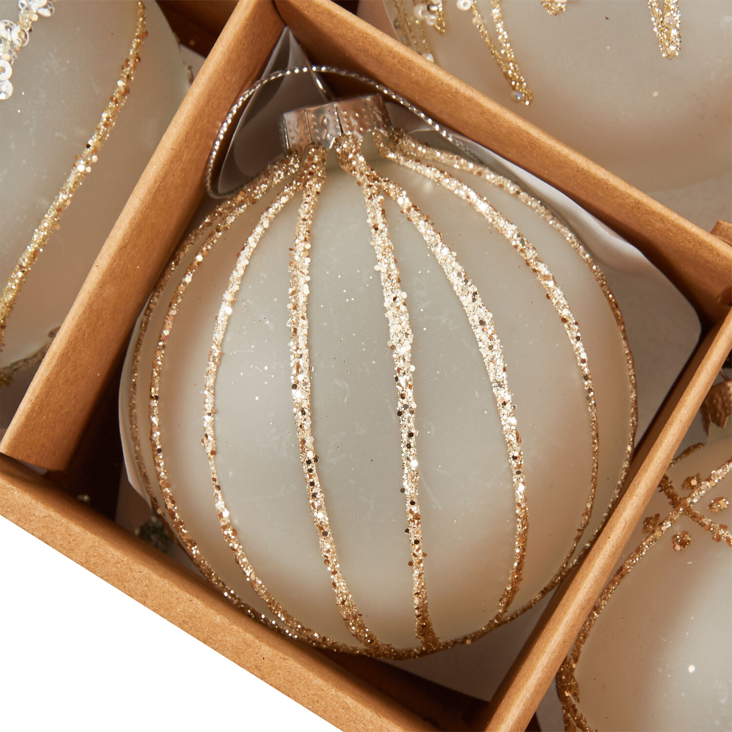 Set of 6 Frosted Gold Detailed Baubles - Gold Image 4