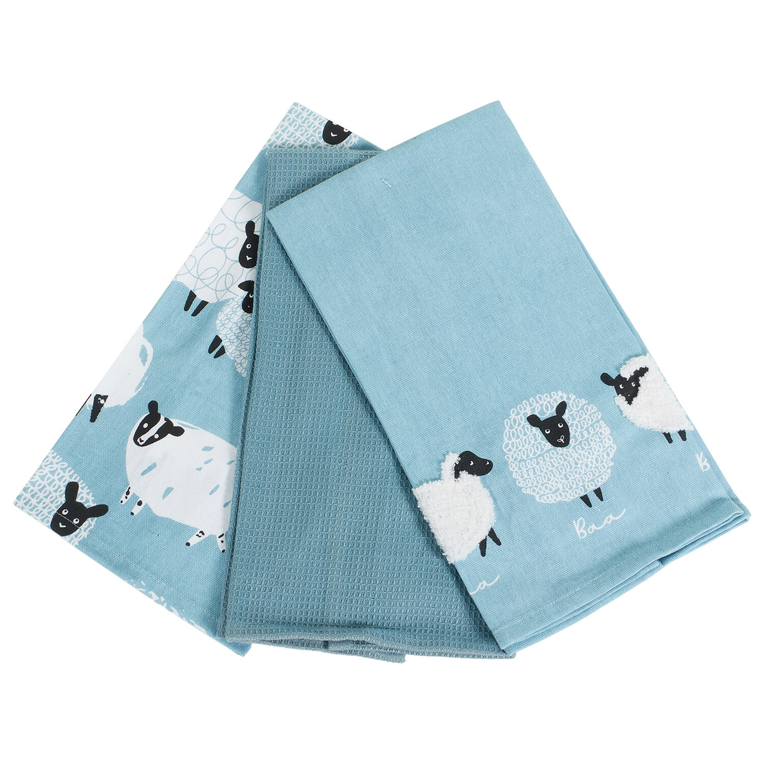 Pack of 3 Highland Flock Fluffy Tea Towels - Blue Image 2