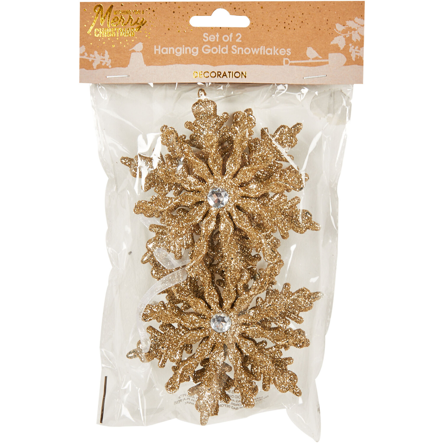 Set of 2 Hanging Snowflakes Gold - Gold Image 3
