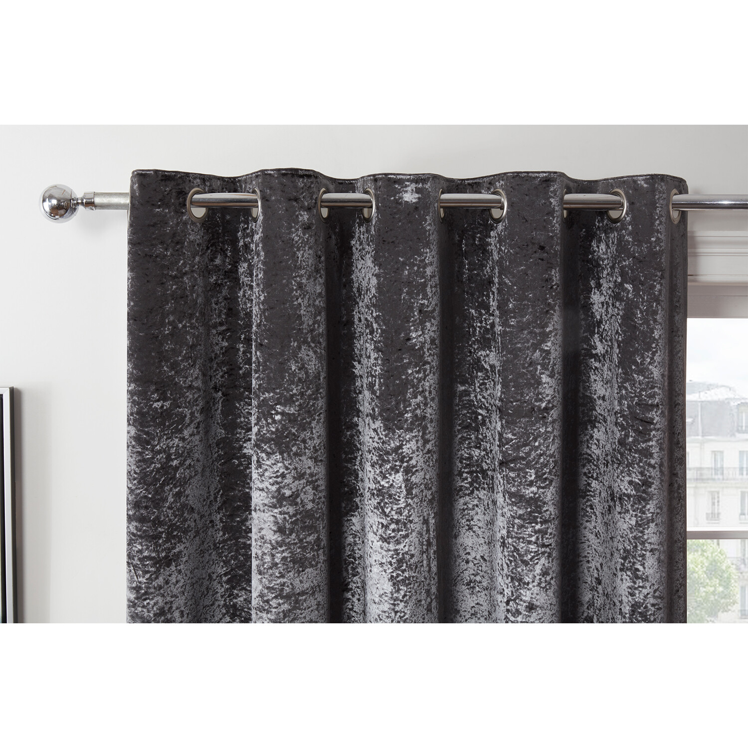 Divante Charcoal Crushed Velvet Eyelet Curtains 137 x 168cm Image 3