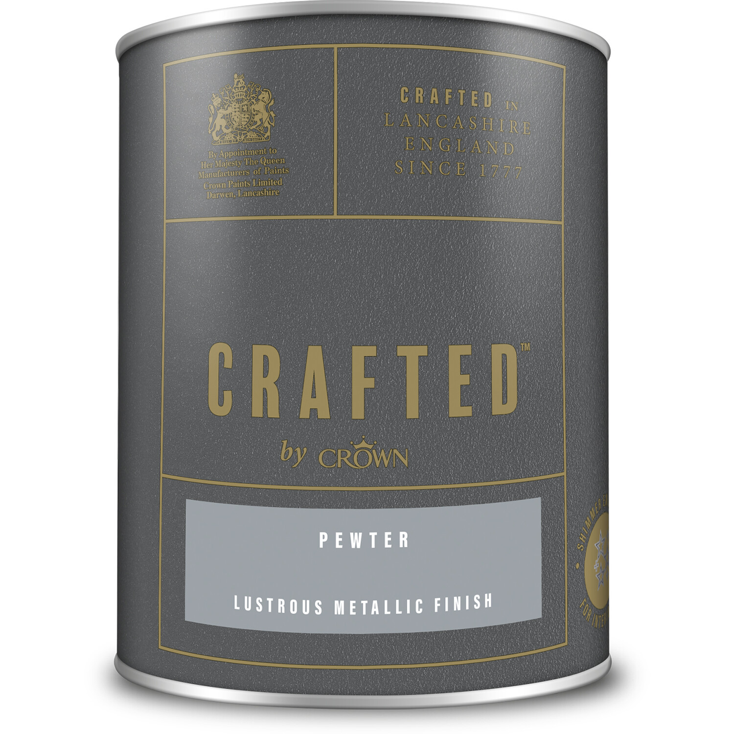 Crown Crafted Walls Wood & Metal Pewter Lustrous Metallic Shimmer Emulsion Paint 1.25L Image 2