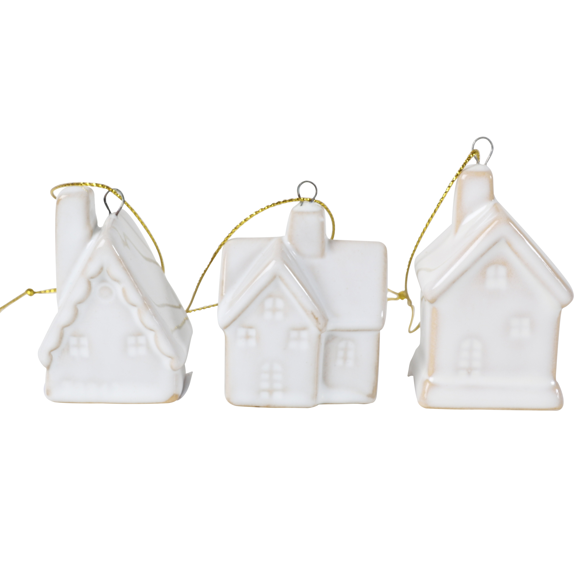 Pack of 3 Ceramic House Hanging Decorations - White Image 3