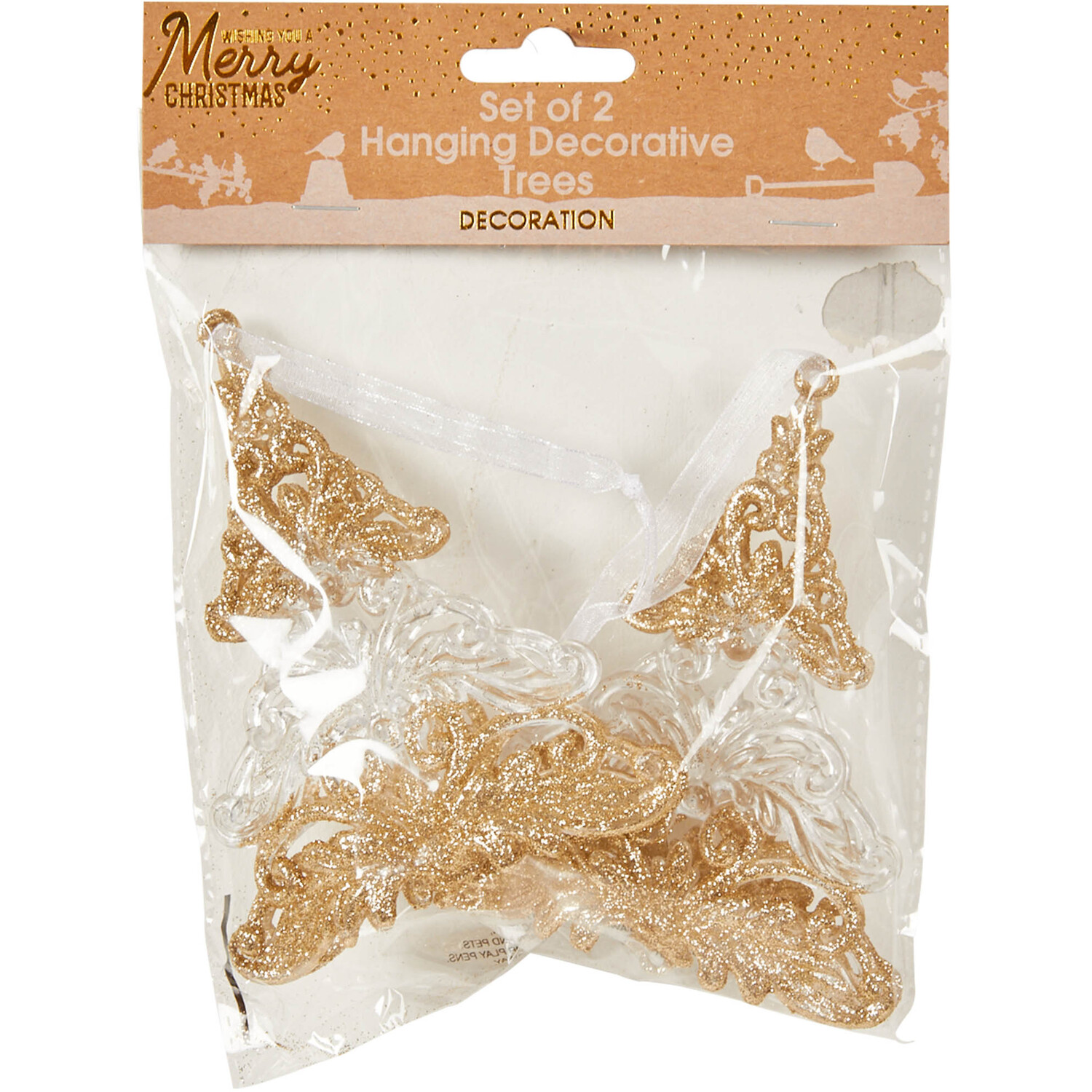 Set of 2 Hanging Decorative Trees - Gold Image 2