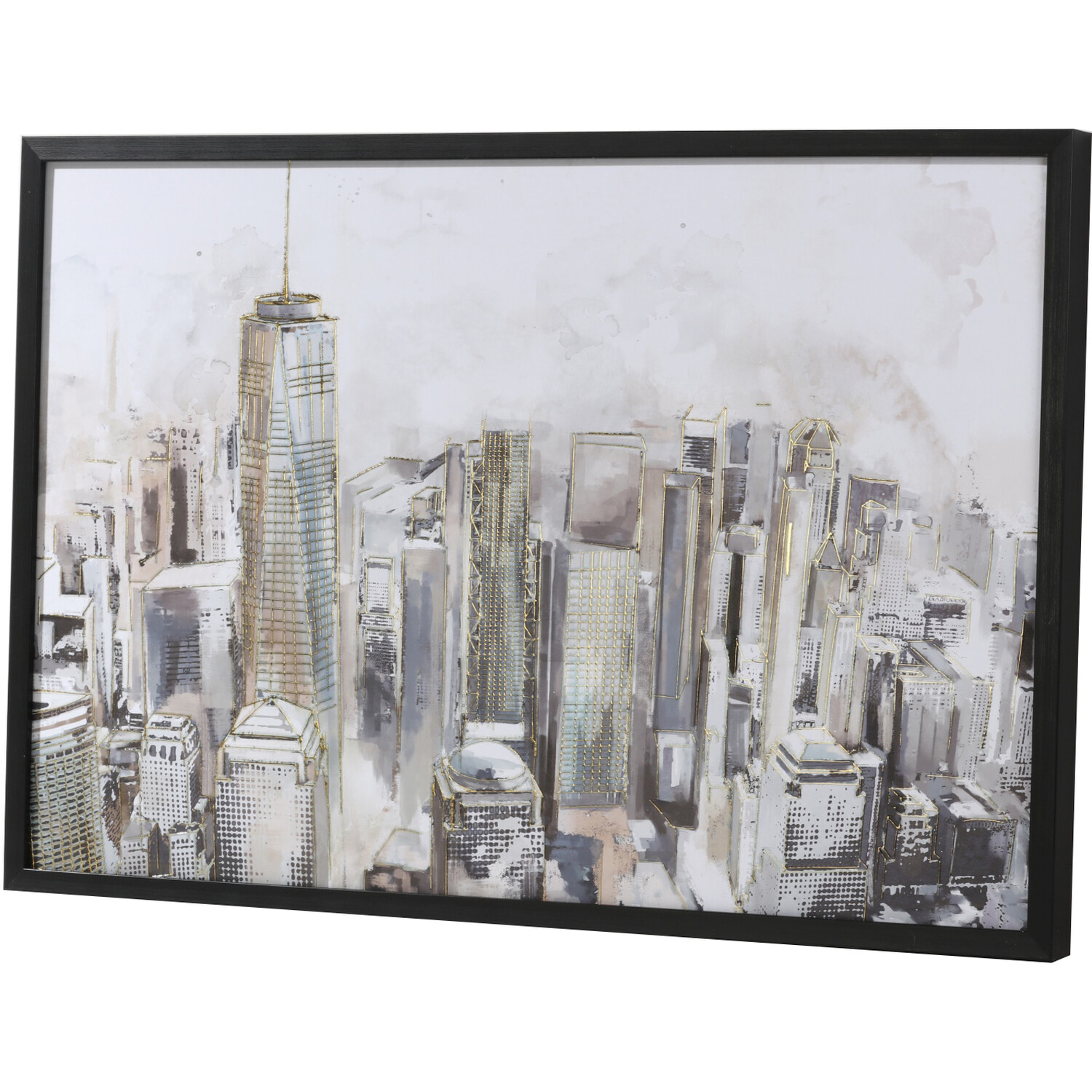 Metallic Illustrated City Framed Art  - Neutral Image 2