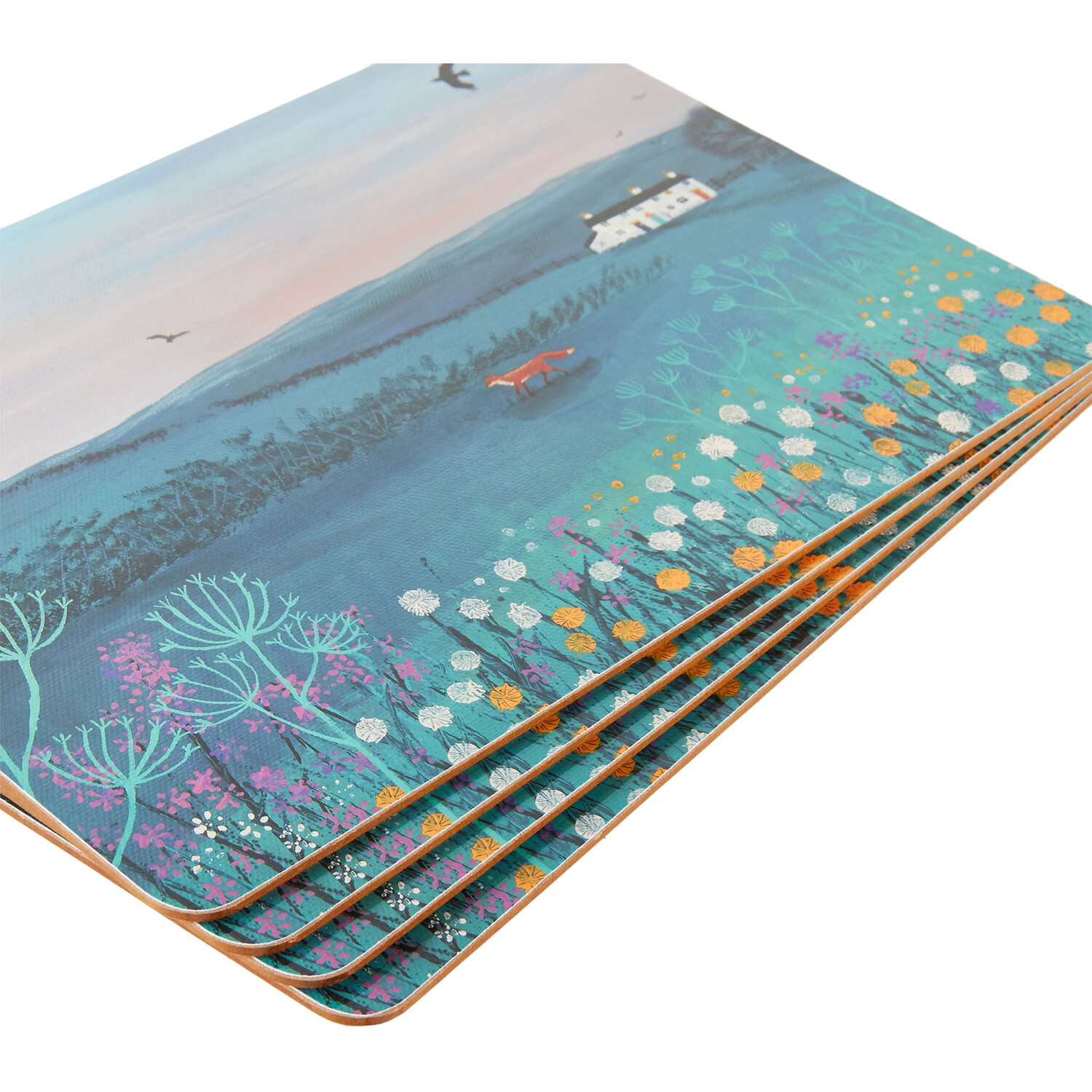 Pack of 8 Dusty Meadow Fox Placemat and Coaster Set - Blue Image 4