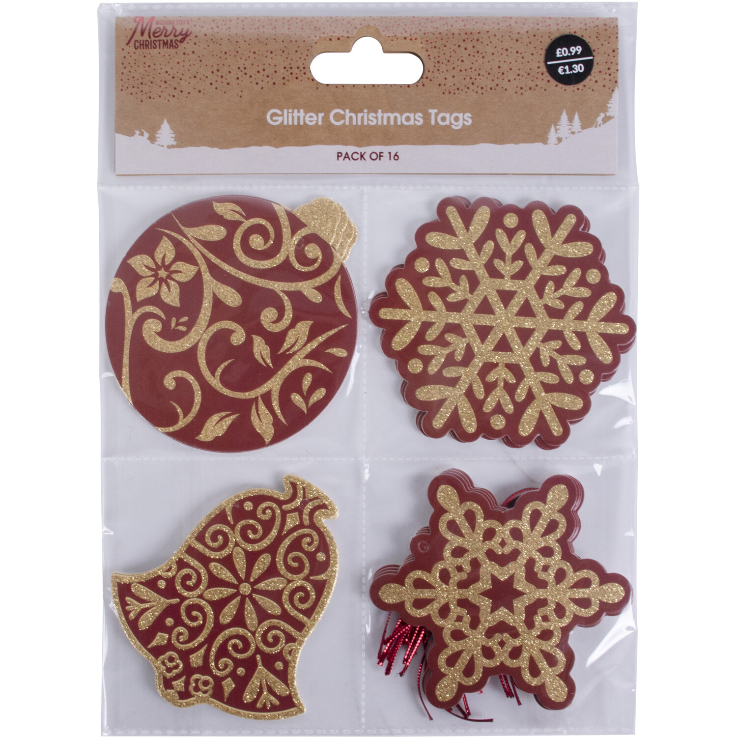 Pack of 16 Glitter Christmas Tags - Brown and Gold Image