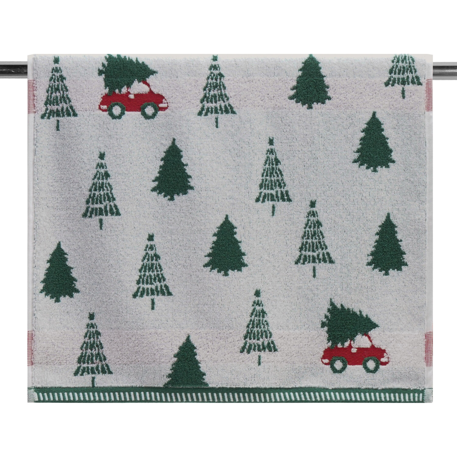 Christmas Tree on Car Hand Towel Green and White Image 5