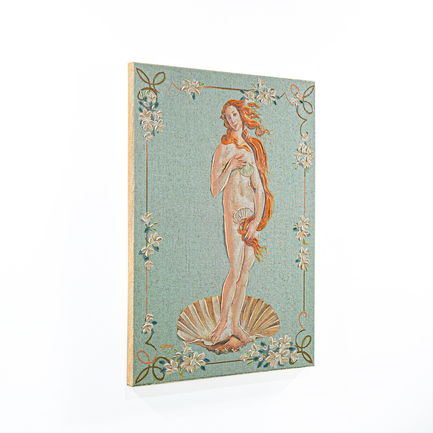 Shay Vintage Seashells Hand Painted Linen Green Image 2