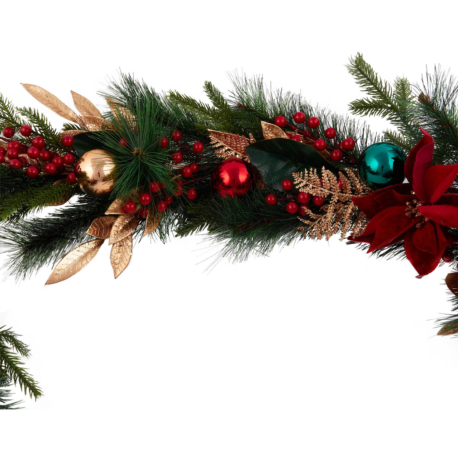 Traditional Red Berry Poinsettia Garland - Green Image 2