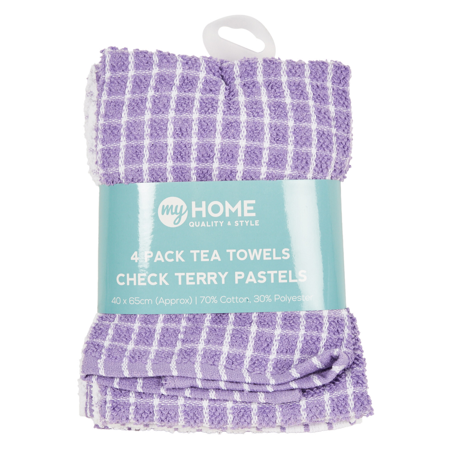 Pack of 4 Check Terry Tea Towel Pastels - Pastel Image 4